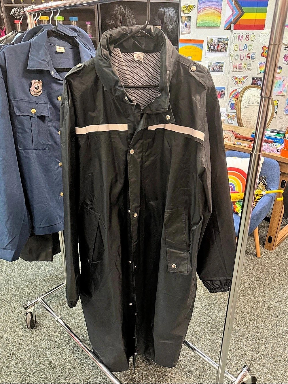 ProHydra Mens Long Safety Raincoat with Reflective Strips & Air Vents Mens Black